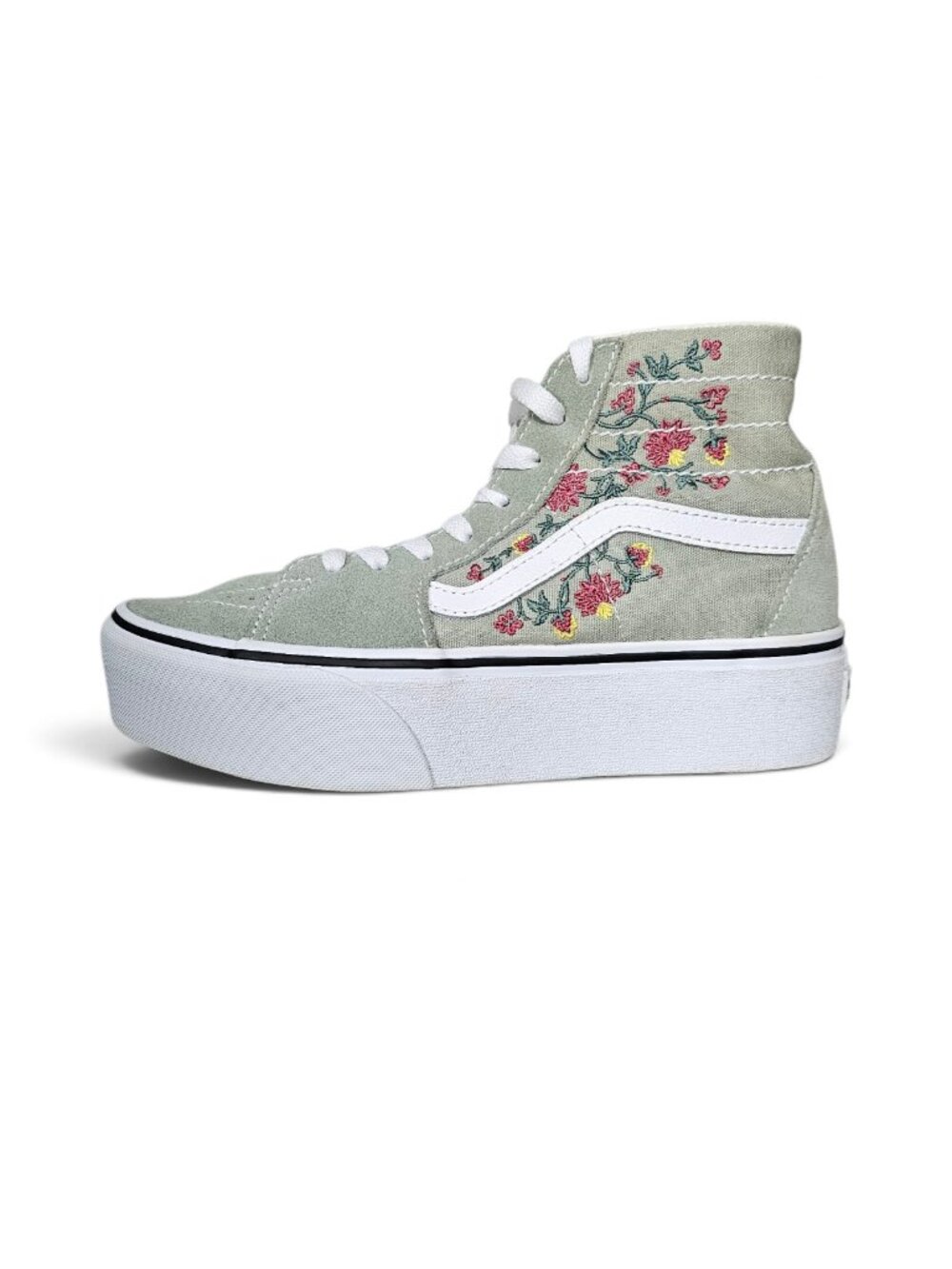 Vans Sk8-Hi Tapered Stackform Suede Sage Floral Embroidered Platform Shoes 6.5